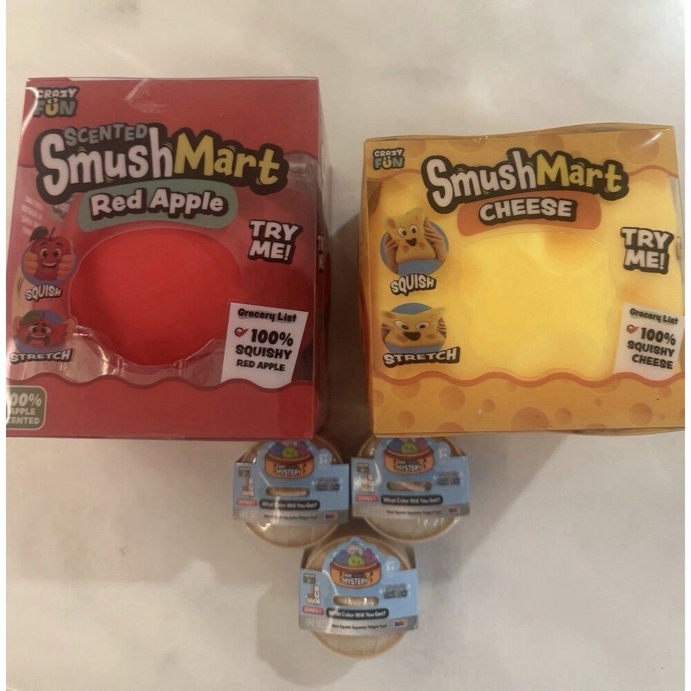 Crazy Fun SmushMart Scented Red Apple, Smush Cheese, 3 Mini Dumpling Squishy Lot